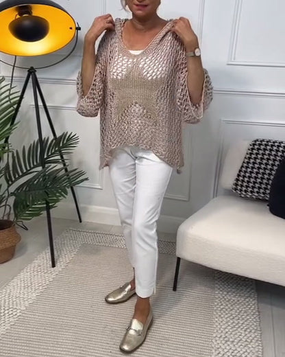 Andrea's™ | Einfarbiger Kapuzenpullover mit Stern-Ausschnitt