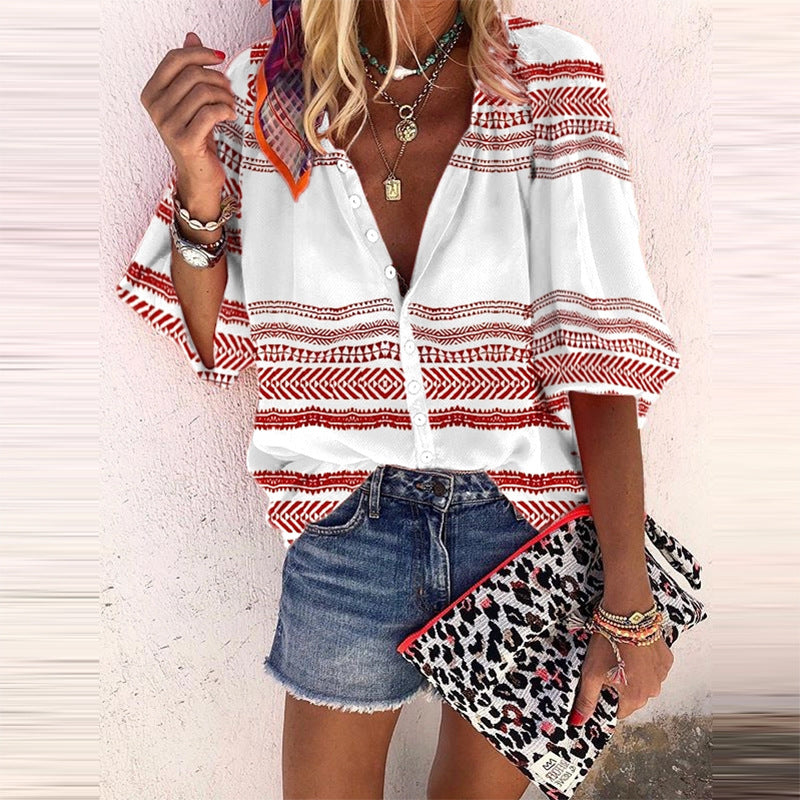 Boho-Streifenbluse mit Knöpfen von Andrea Serena