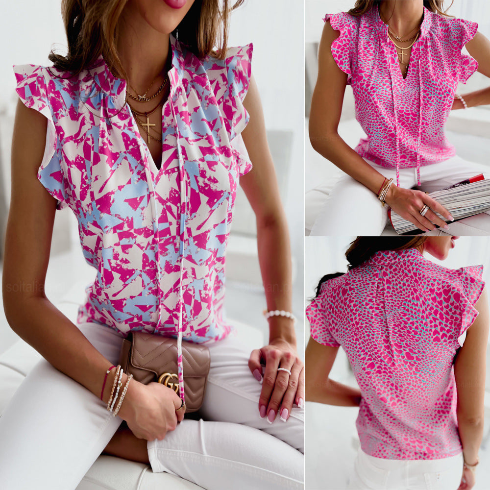 Vibrant Ruffled V-Neck Blouse by Andrea Serena