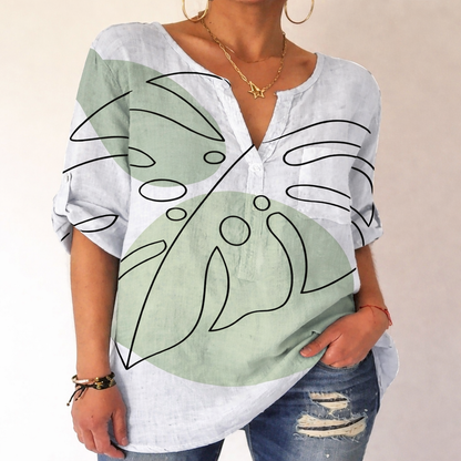 Bedruckte Baumwollbluse mit V-Ausschnitt von Andrea Serena