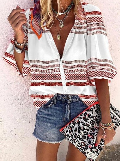 Boho-Streifenbluse mit Knöpfen von Andrea Serena