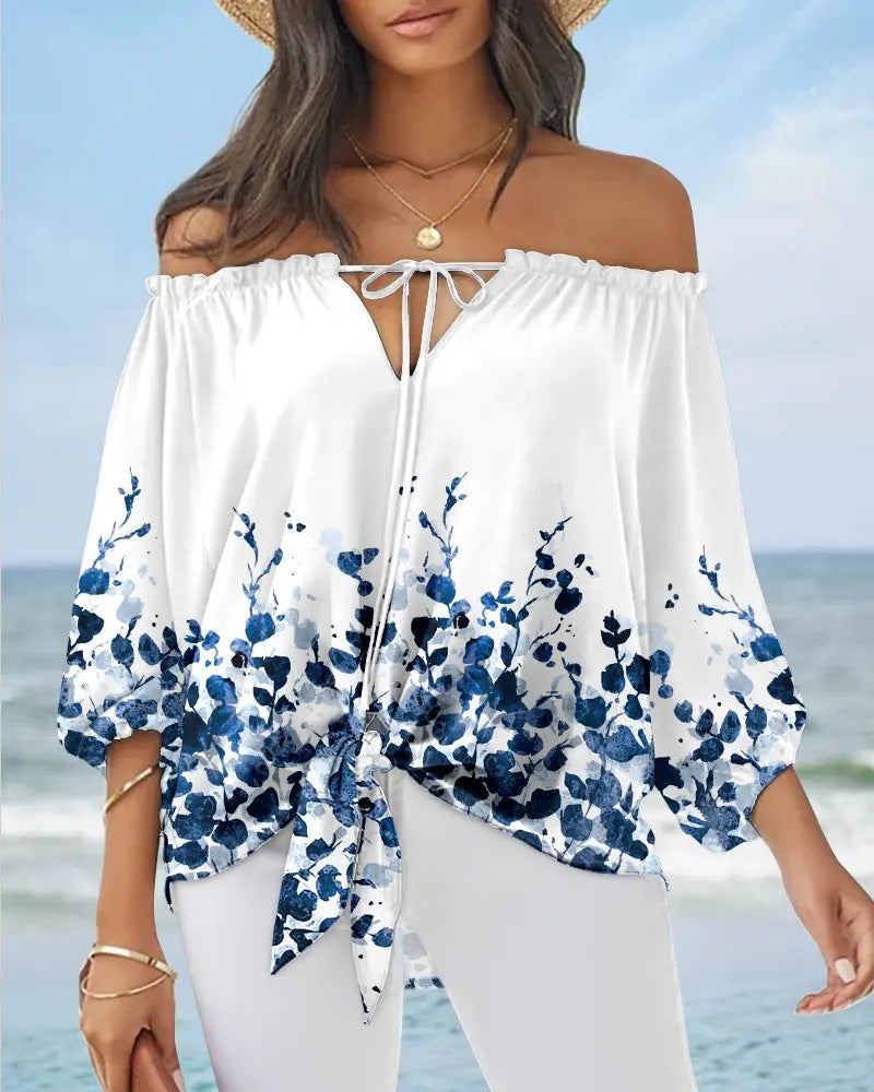 Schickes schulterfreies bedrucktes Top von Andrea Serena