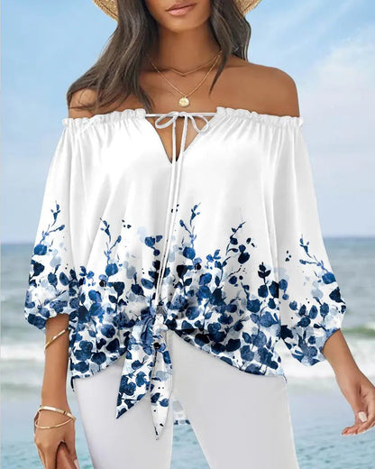Schickes schulterfreies bedrucktes Top von Andrea Serena