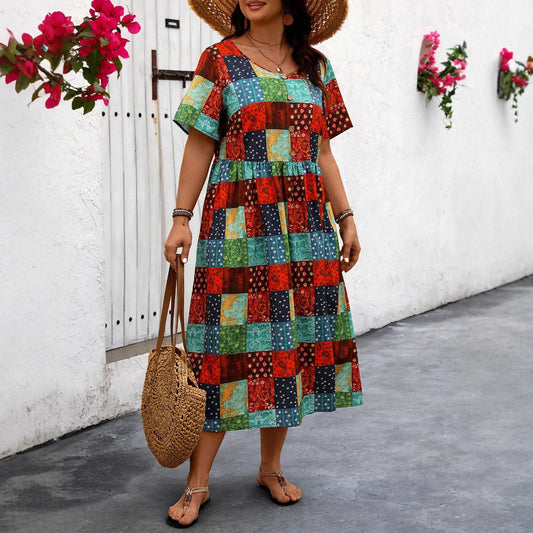 Sommer-Maxikleid von Andrea Serena mit lebhaftem Patchwork-Design