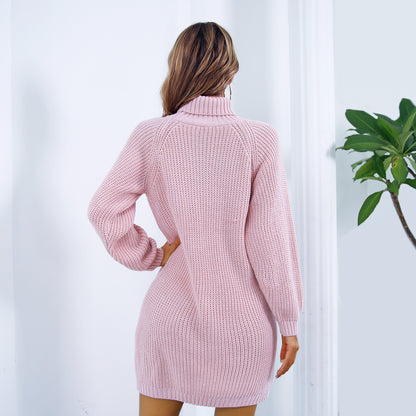 Andrea's™ | Langes Strickkleid mit Rollkragen und Knopfdesign
