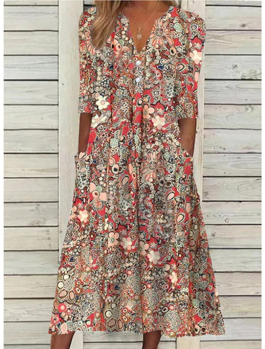 Andrea's™ | Lebhaftes Sommer-Midikleid mit Seitentaschen