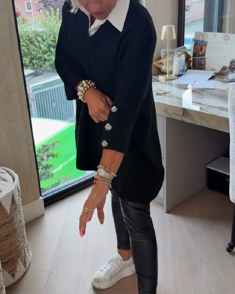 Andrea's™ | Pullover Mit V-Ausschnitt, Geknöpft Und Asymmetrisch Merkmalen