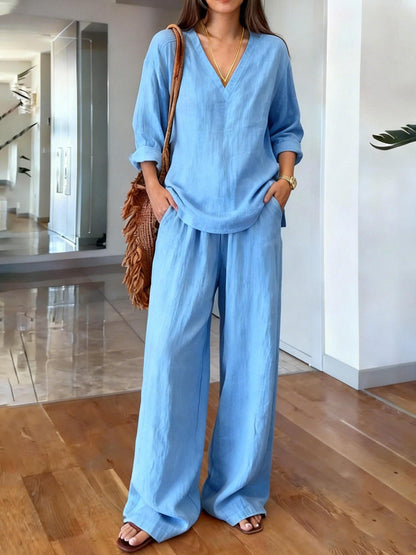 Damen-Baumwoll-Langarmshirt und -Hose in verschiedenen Farben, vorgewaschen