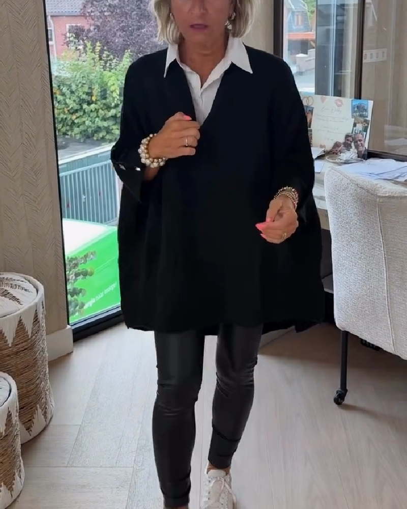 Andrea's™ | Pullover Mit V-Ausschnitt, Geknöpft Und Asymmetrisch Merkmalen