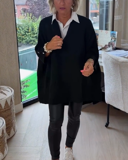 Andrea's™ | Pullover Mit V-Ausschnitt, Geknöpft Und Asymmetrisch Merkmalen