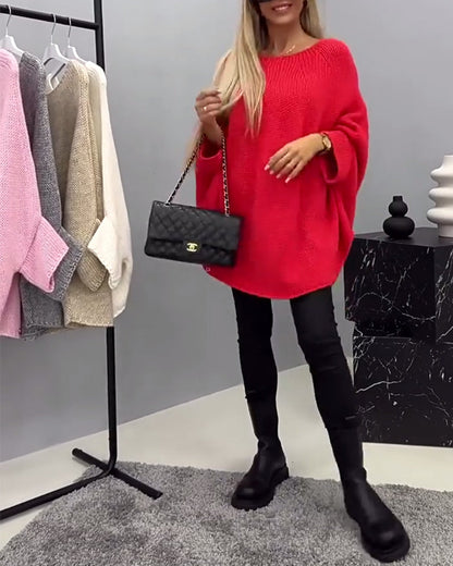 Andrea's™ | Modischer pullover mit rundhalsausschnitt und fledermausärmeln in einheitlicher farbe