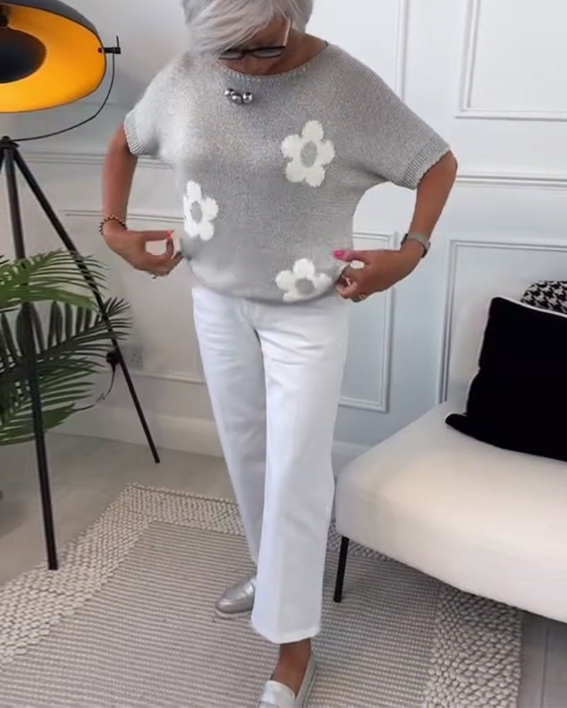 Andrea's™ | Schmaler pullover mit rundhalsausschnitt und blumenmuster