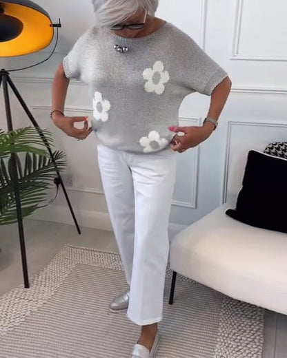 Andrea's™ | Schmaler pullover mit rundhalsausschnitt und blumenmuster