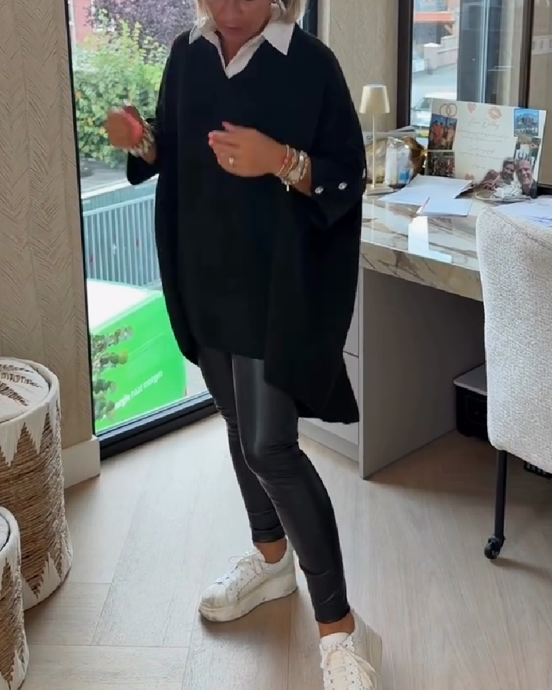 Andrea's™ | Pullover Mit V-Ausschnitt, Geknöpft Und Asymmetrisch Merkmalen