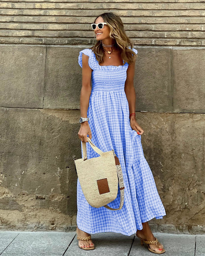 Kariertes Rüschen-Maxikleid von Andrea Serena