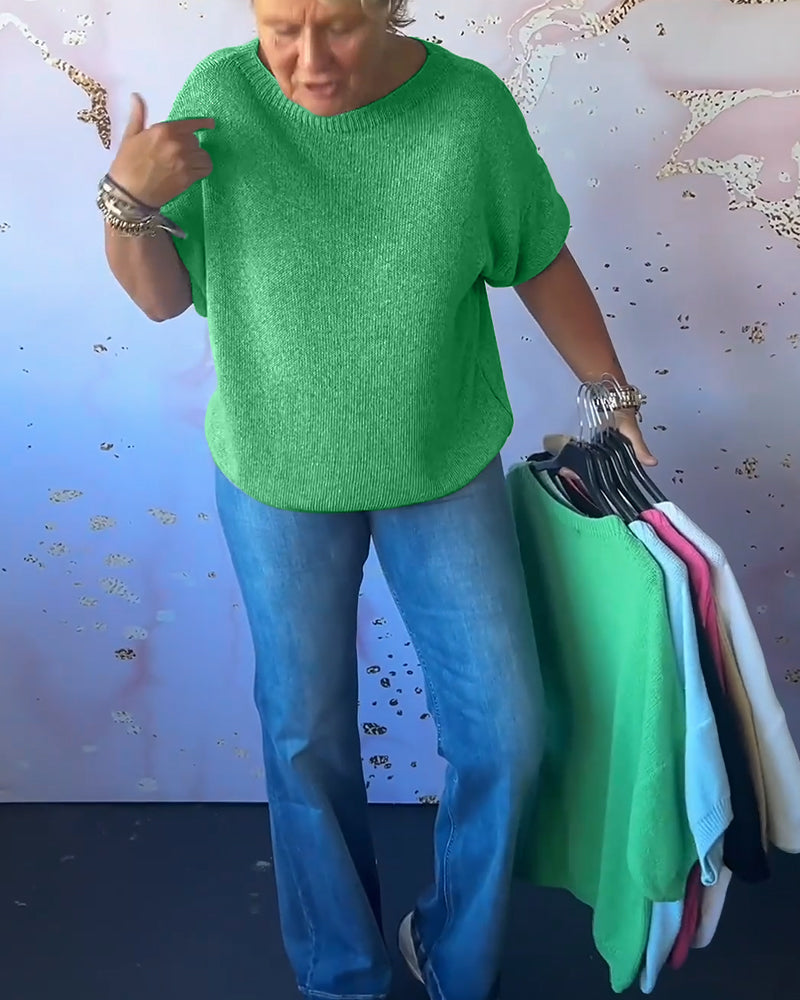 Andrea's™ | Lässiger, lockerer pullover mit rundhalsausschnitt und unifarbe