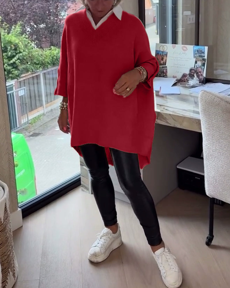 Andrea's™ | Pullover Mit V-Ausschnitt, Geknöpft Und Asymmetrisch Merkmalen