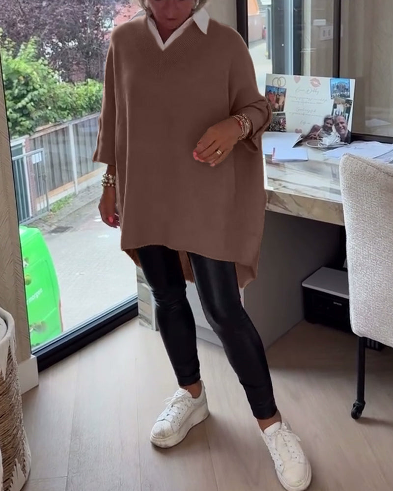 Andrea's™ | Pullover Mit V-Ausschnitt, Geknöpft Und Asymmetrisch Merkmalen