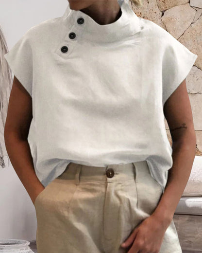 Andrea's™ | Oberteil mit Stehkragen aus Baumwolle und Leinen