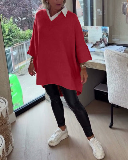 Andrea's™ | Pullover Mit V-Ausschnitt, Geknöpft Und Asymmetrisch Merkmalen