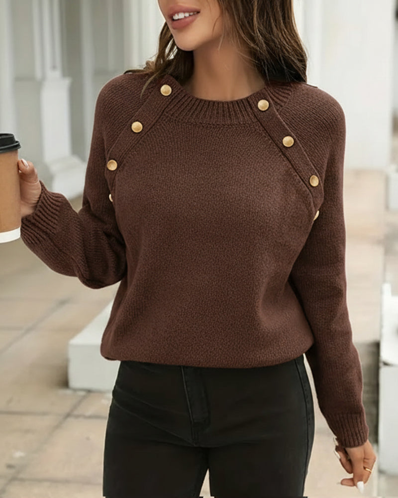 Andrea's™ | Pullover mit Knöpfen und Rundhalsausschnitt