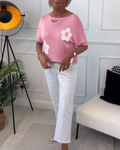 Andrea's™ | Schmaler pullover mit rundhalsausschnitt und blumenmuster