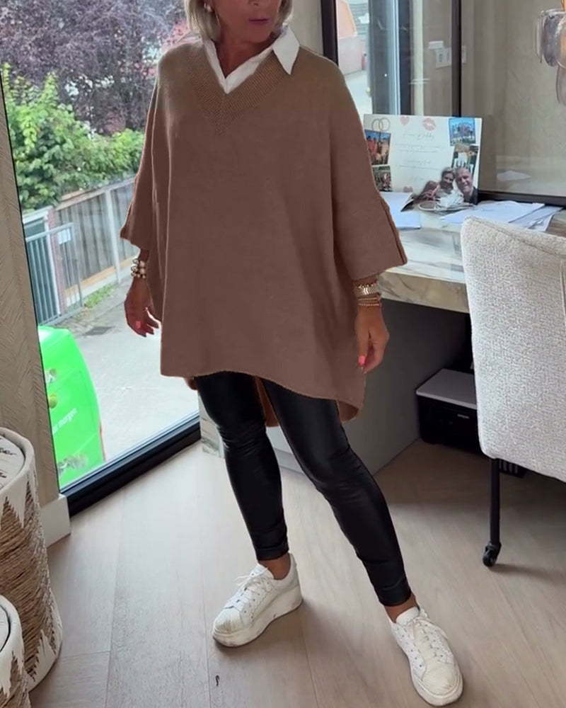 Andrea's™ | Pullover Mit V-Ausschnitt, Geknöpft Und Asymmetrisch Merkmalen