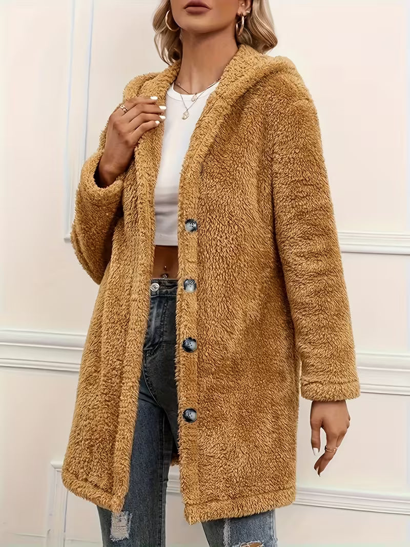 Andrea's™ | Damen Kuscheliger Teddyfleece-Mantel mit Kapuze