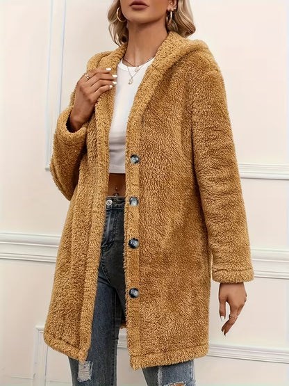 Andrea's™ | Damen Kuscheliger Teddyfleece-Mantel mit Kapuze