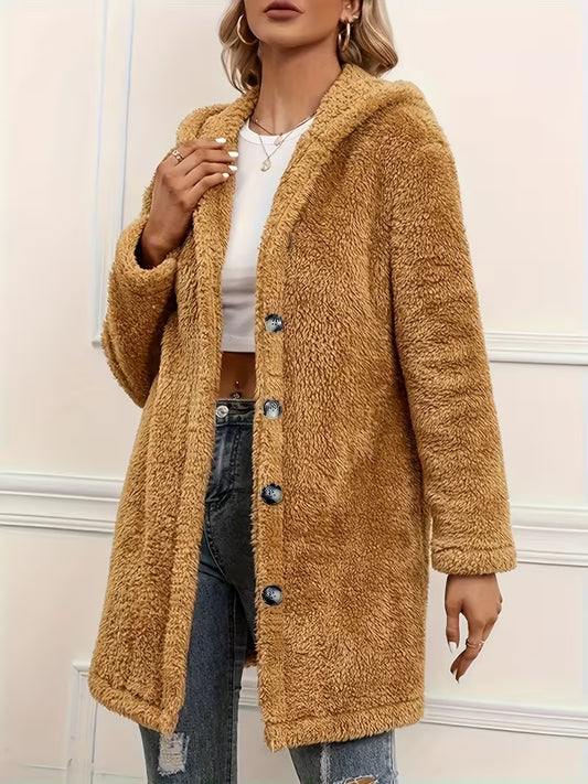 Andrea's™ | Damen Kuscheliger Teddyfleece-Mantel mit Kapuze