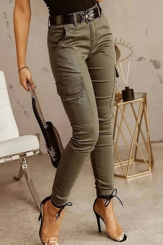 Andrea's™ | High-Waist Cargo-Hose mit schmalem Schnitt & Utility-Details