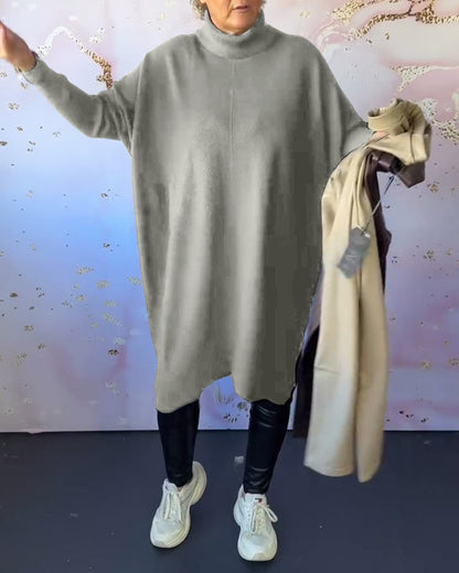 Andrea's™ | Lässiger, einfarbiger pullover mit hohem kragen und langen ärmeln