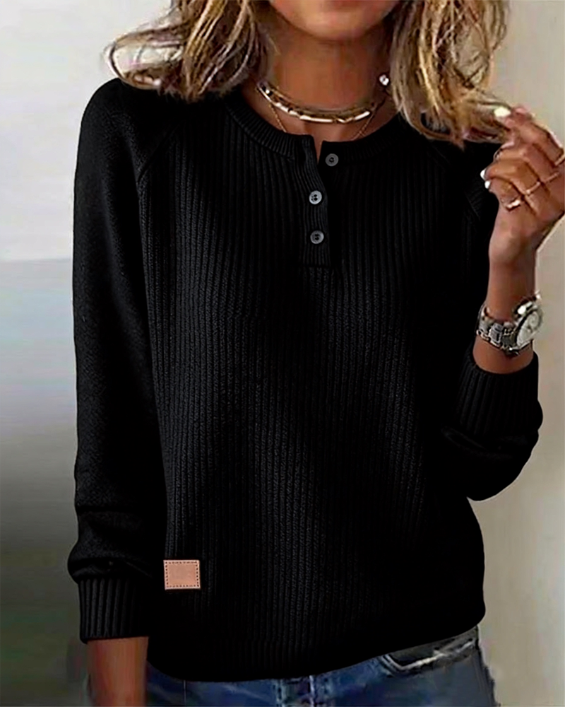 Andrea's™ | Pullover stylischer Knopf Raglanärmel