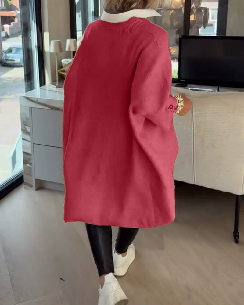 Andrea's™ | Pullover Mit V-Ausschnitt, Geknöpft Und Asymmetrisch Merkmalen