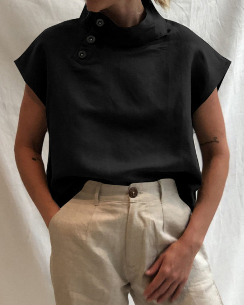 Andrea's™ | Oberteil mit Stehkragen aus Baumwolle und Leinen