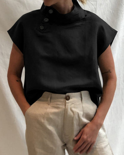 Andrea's™ | Oberteil mit Stehkragen aus Baumwolle und Leinen