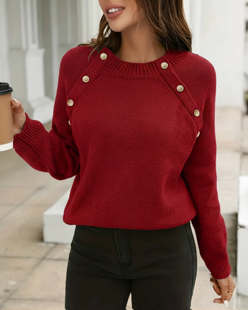 Andrea's™ | Pullover mit Knöpfen und Rundhalsausschnitt