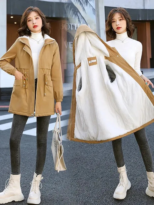 Andrea's™ | Damen Fleecegefütterte Parka-Jacke mit Kapuze