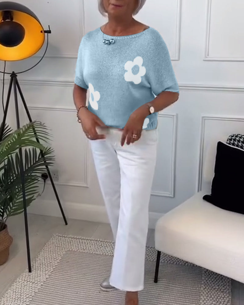 Andrea's™ | Schmaler pullover mit rundhalsausschnitt und blumenmuster