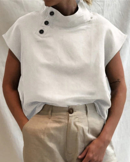 Andrea's™ | Oberteil mit Stehkragen aus Baumwolle und Leinen