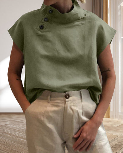 Andrea's™ | Oberteil mit Stehkragen aus Baumwolle und Leinen