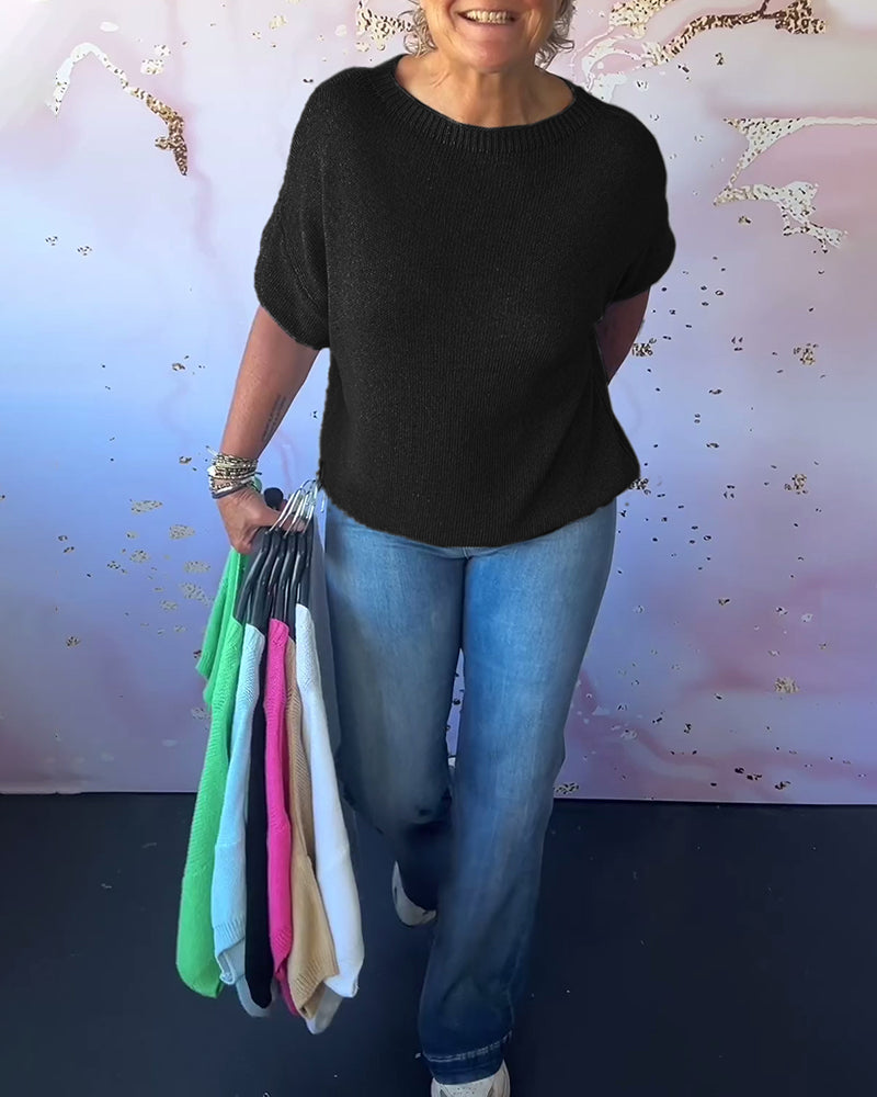 Andrea's™ | Lässiger, lockerer pullover mit rundhalsausschnitt und unifarbe