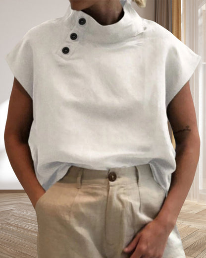 Andrea's™ | Oberteil mit Stehkragen aus Baumwolle und Leinen