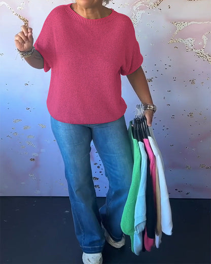 Andrea's™ | Lässiger, lockerer pullover mit rundhalsausschnitt und unifarbe