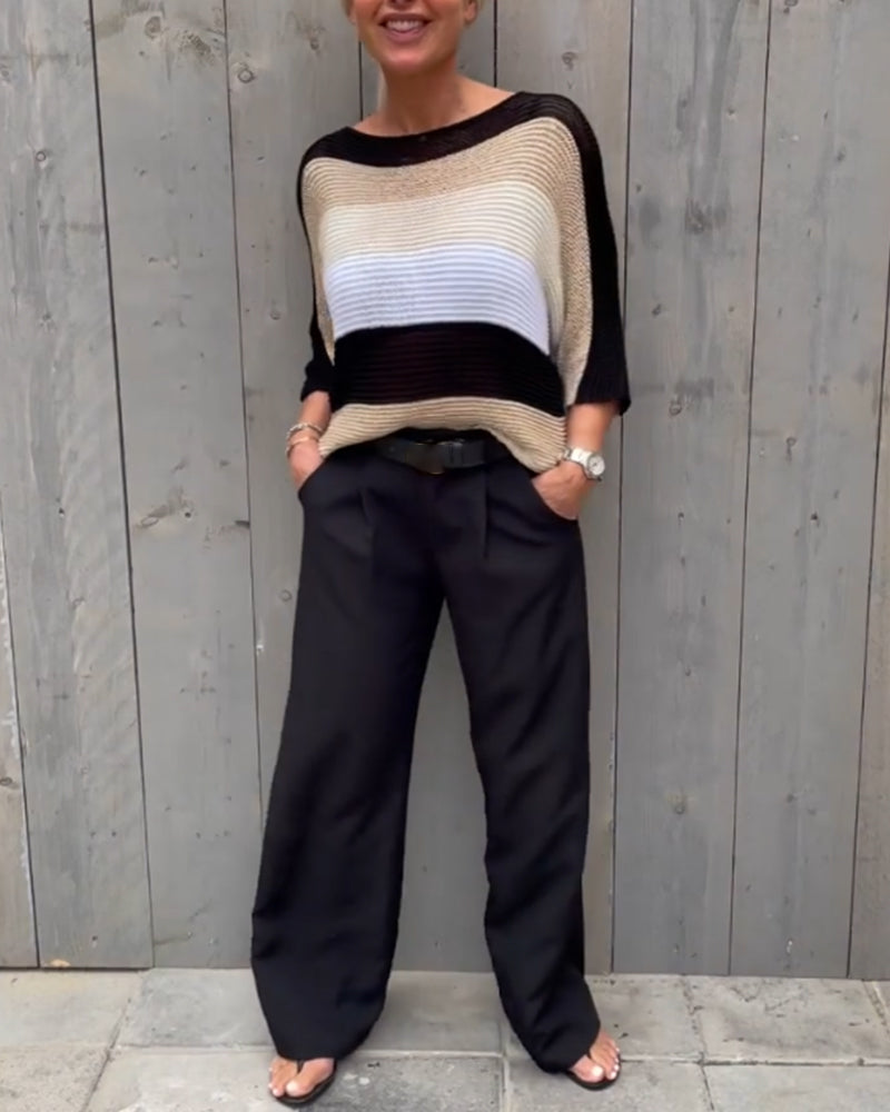 Andrea's™ | Pullover mit Farbblock-Rundhalsausschnitt