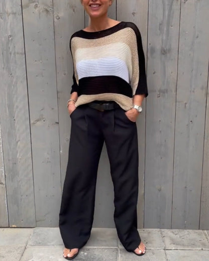 Andrea's™ | Pullover mit Farbblock-Rundhalsausschnitt