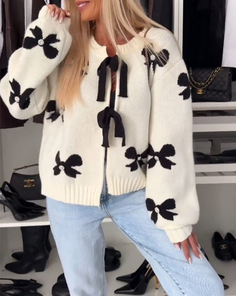 Andrea's™ | Cardigan mit Perlenschleife und Schnürung