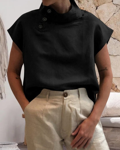 Andrea's™ | Oberteil mit Stehkragen aus Baumwolle und Leinen