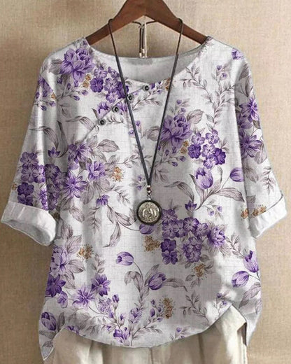 Andrea's™ | Blumen-t-shirt mit halben ärmeln