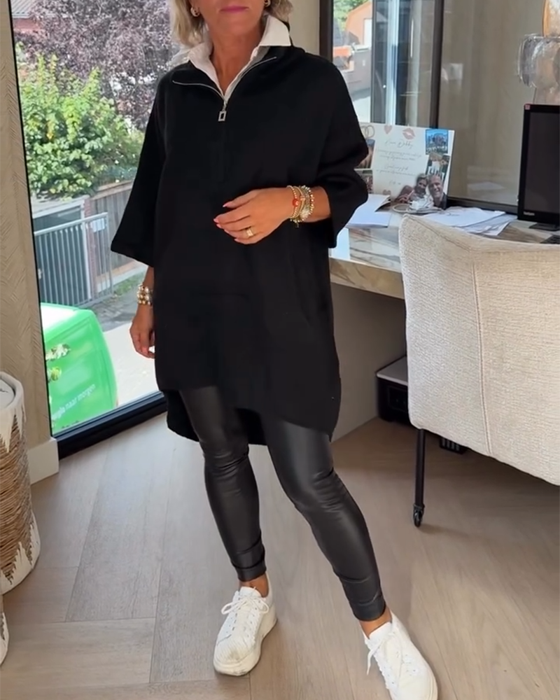 Andrea's™ | Pullover Stehkragen Halbzip Locker